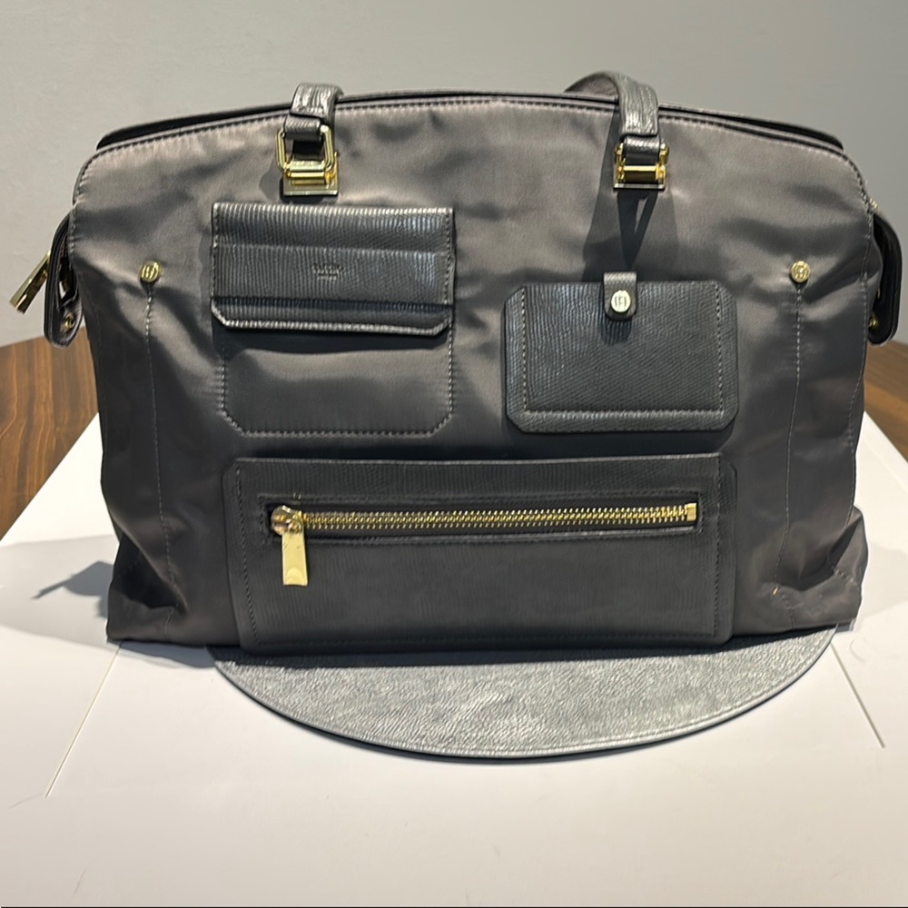 Elegant Gray Women's Briefcase with Gold Accents